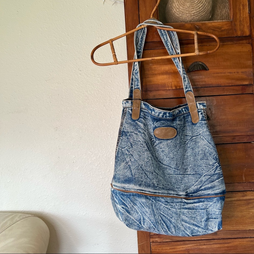 80s denim jean tote hobo oversized purse bag